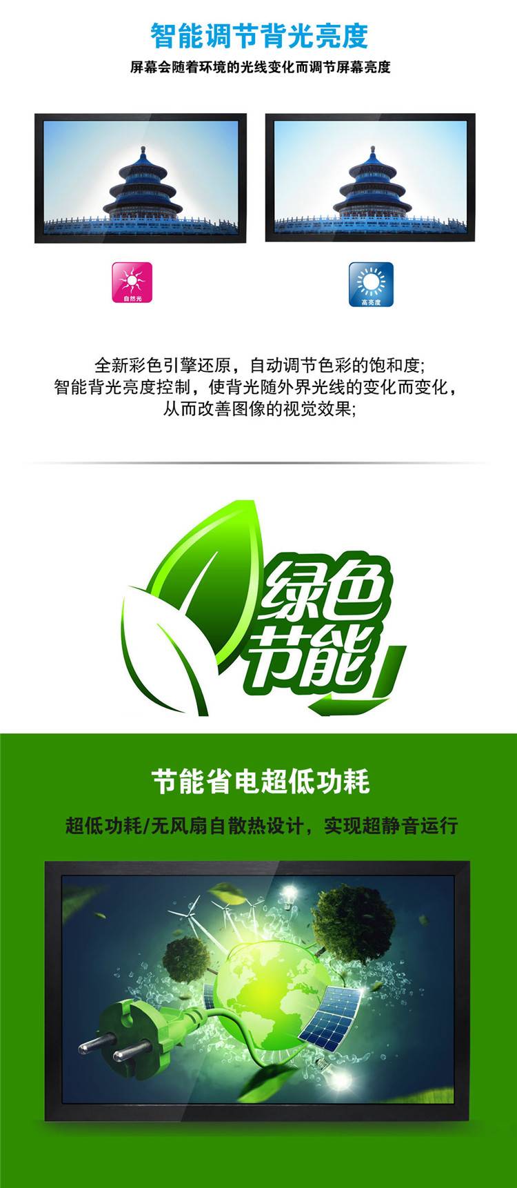 智能調節背光亮度，低功耗監視器